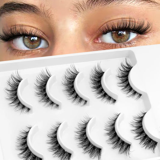 GROINNEYA Cat Eye Lashes Natural Fluffy False Lashes With Winged Ends For Extended Natural Look Soft Clear Stem Lashes Makeup