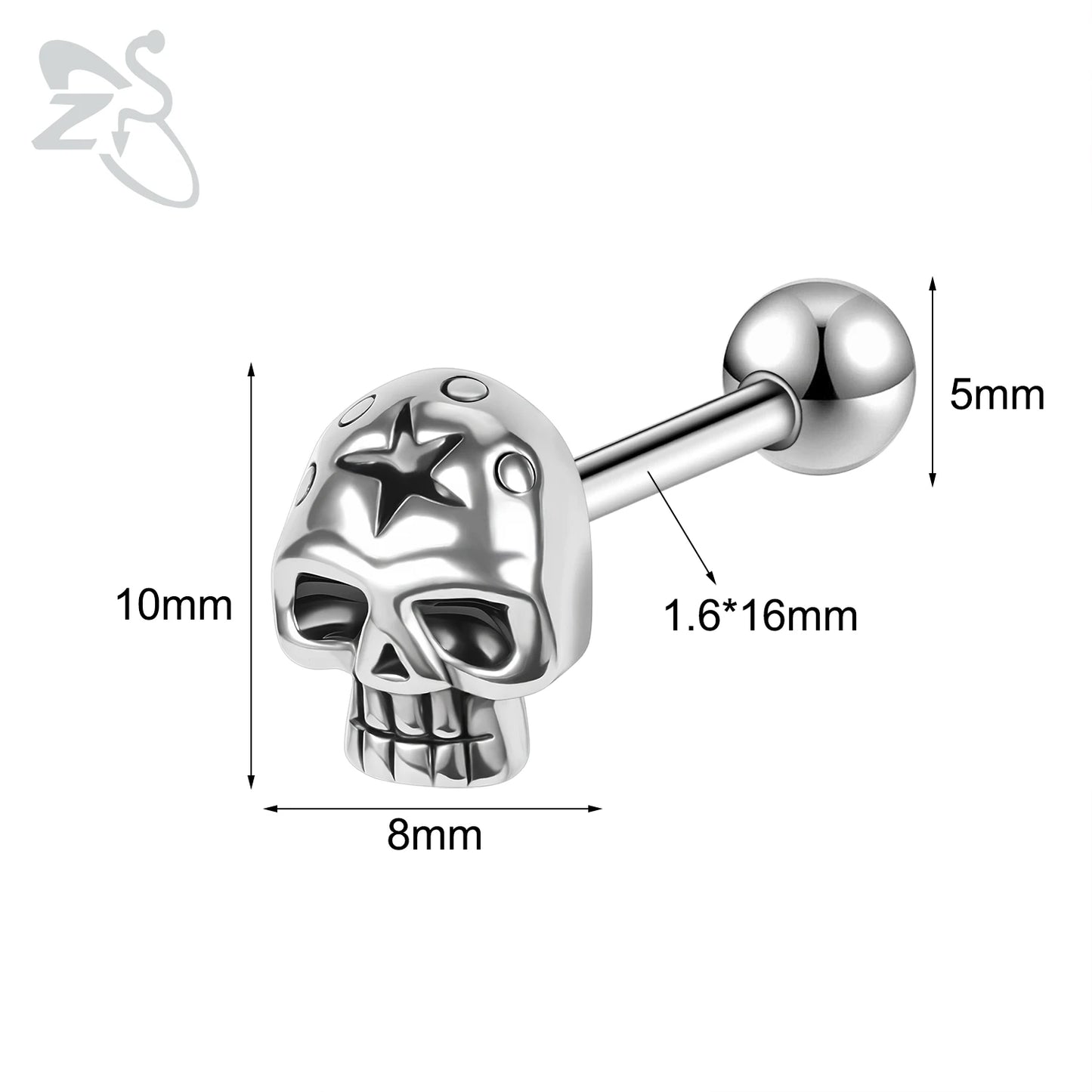 ZS 1 Piece 14G Stainless Steel Tongue Piercing Ring Colorful Butterfly Bone Tongues Stud Punk Skull Snake Body Piercings Jewelry Style 13