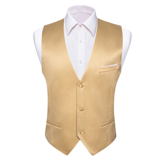 Luxury Vest for Men Gold Solid Silk Satin Waistcoat Bowtie Tie Set Sleeveless Jacket Wedding Formal Male Gilet Suit Barry Wang