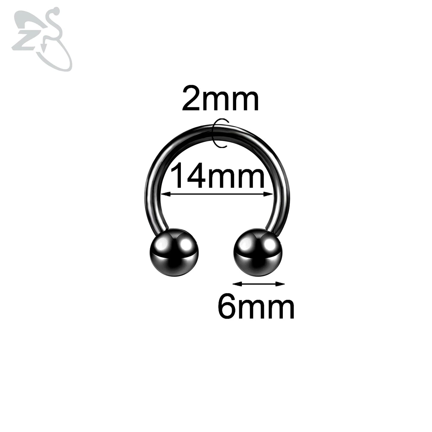 ZS 1 Piece 2/4/6/8G Black Color Stainelss Steel Horseshoe Nose Ring Men Punk Large Gauge Piercings Ear Expander Septum Piercing Style 1