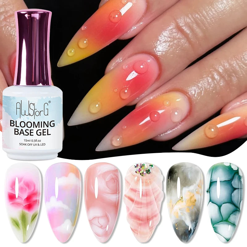 AWStorG15ml 2 IN 1 Crystal Top Coat Transparent Soak Off UV LED Nails Art Manicure Gel Nail Polish Varnishes Primer Function Gel Blooming Base