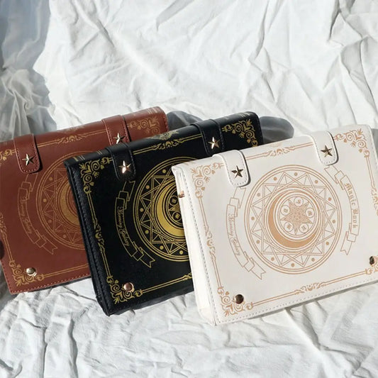 Kawaii Star Moon Badge Display Shoulder Bag Magic Book Design Transparent Window Women Messenger Bag PU Girls Ita-bag Lolita