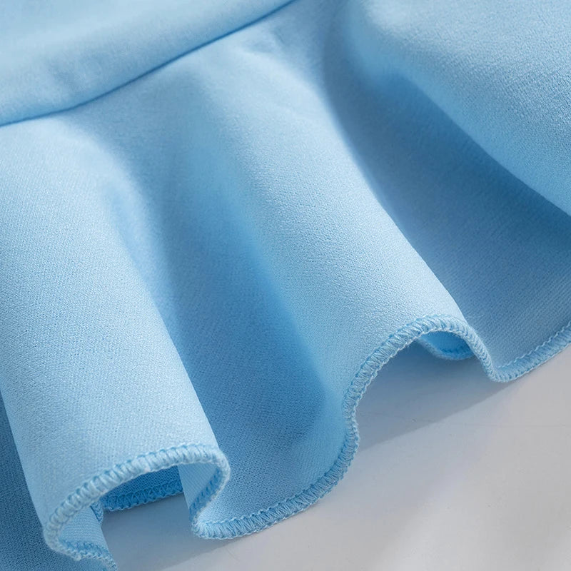 CUTENOVA Women Soft Tender Slight Blue Strapless Wrap Hipster Mini Pleated Dress Pullover Sexy Charm Outfits Girls Dating Wear