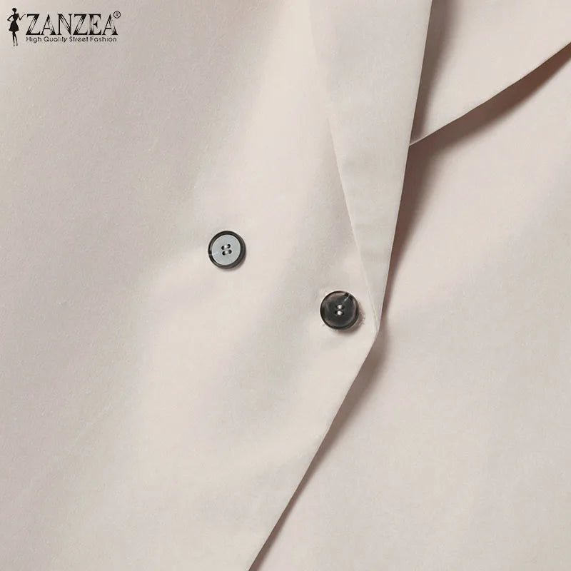 ZANZEA Korean Fashion Blazer Tops 2pcs Suits Autumn 2024 Solid Color Women Elegant Pant Sets Trousers Commute Blazer Suits
