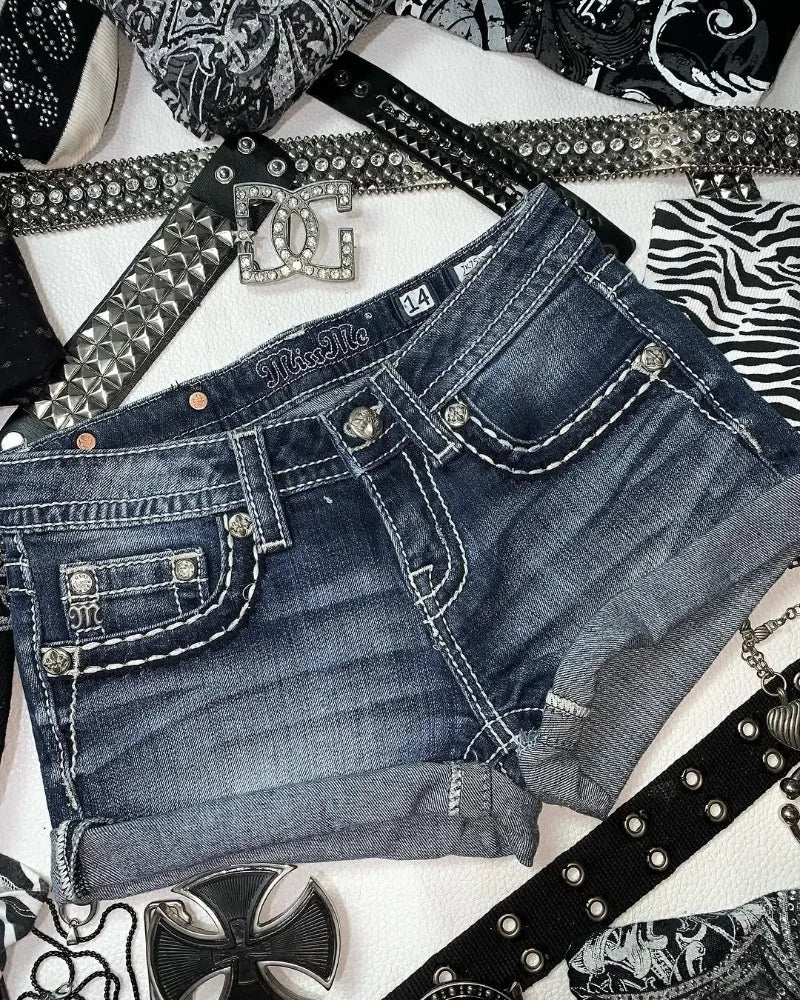 Y2k Shorts Women Harajuku Oversized Pattern Ironing Retro Goth Women Clothing Jean Shorts High Waist Hip Sexy Girl Biker Shorts