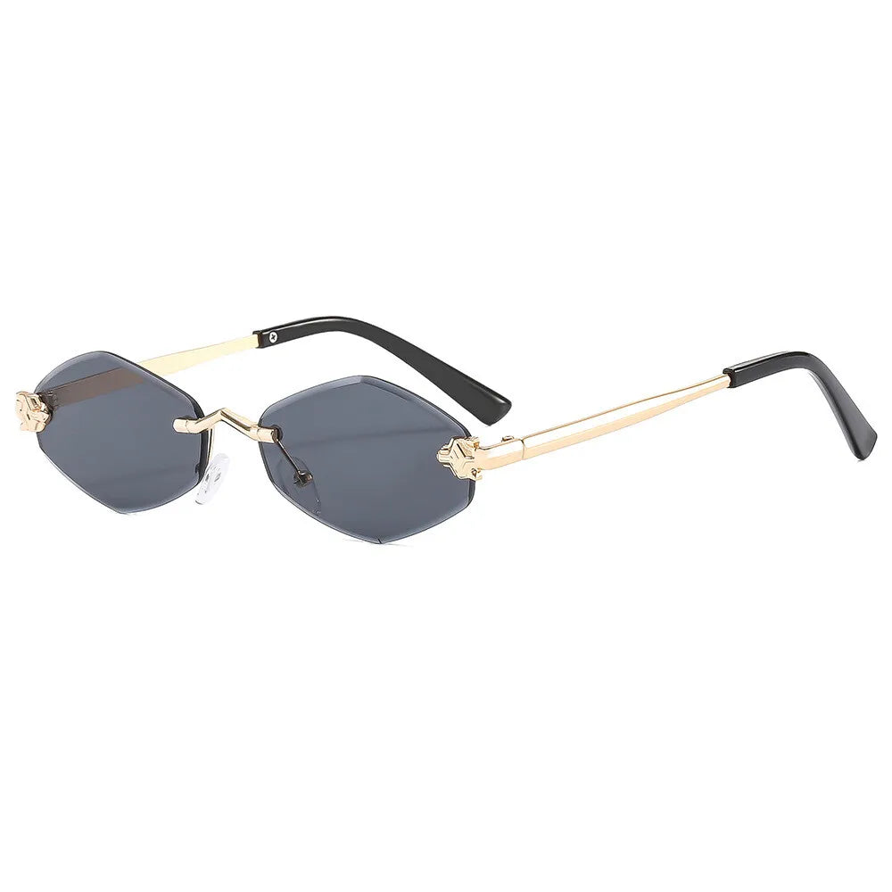 Luxury Rimless Sunglasses Women Brand Design Diamond Shape Small Size Sun Glasses Gradient Sunscreen UV400 #303862 Black