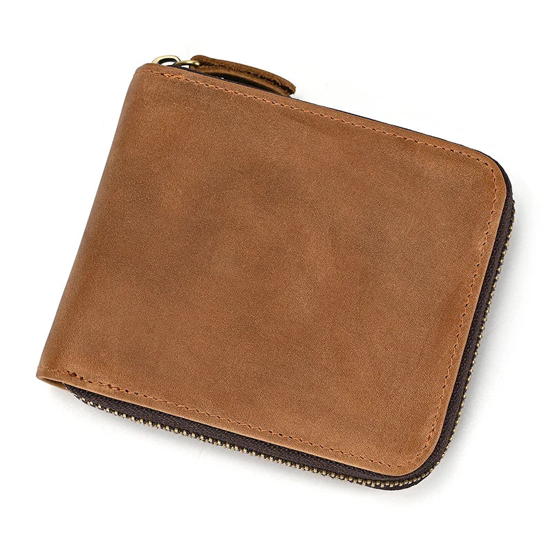 2023 New Short Wallet Men Women Vintage Fashion Card Holder Zipper Coin Purse Crazy Horse Leather Mens Slim Zipper Purse Wallet