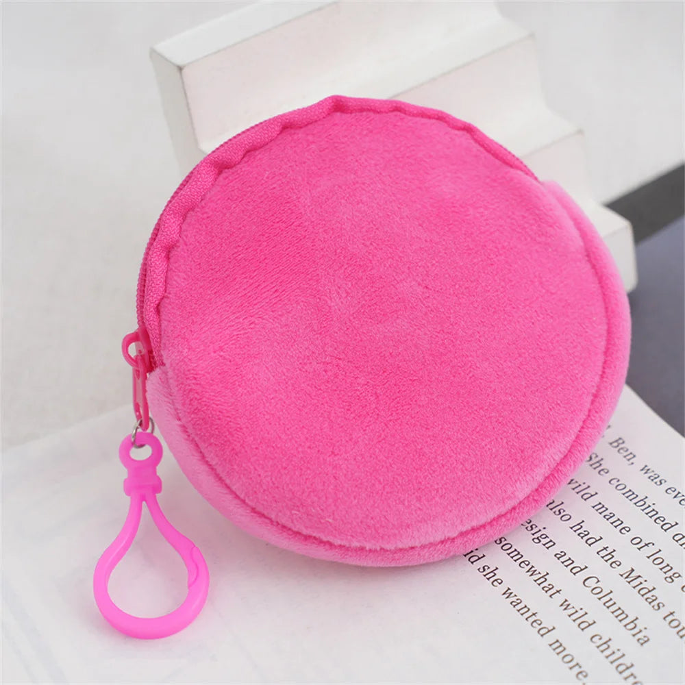 Solid Plush Round Coin Purse Women's Cute Wallet ID Card Bag Keychain Minimalist Coin Bag Kawaii Wallets for Women Gift Rose red