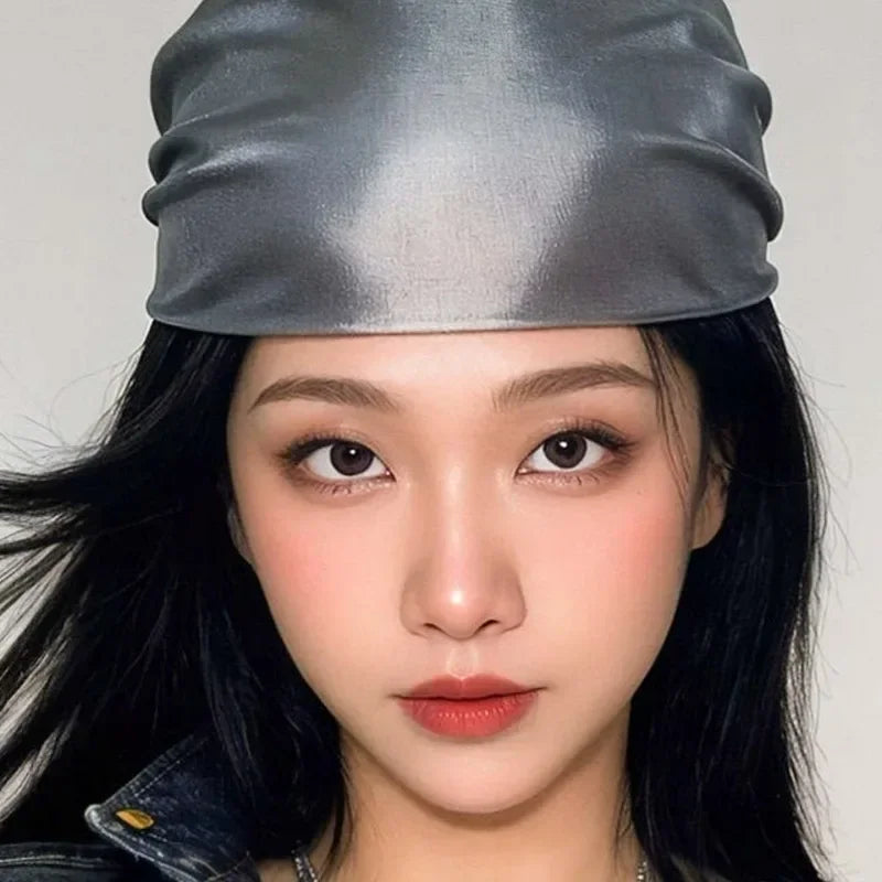 Y2K Punk Bandana Scarf for Women Fashion Square Headwear Bling Silver Head Scarf Hair Accessories Bandanas for Girls Women