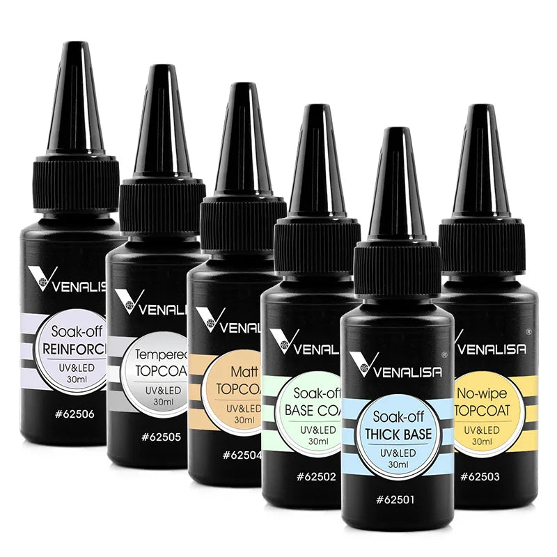 Venalisa Long Wear Tempered Top Coat Reinforce Gel Refill Package Soak Off UVLED Nail Gel Polish Big Volume 225g/30ml Base Gel