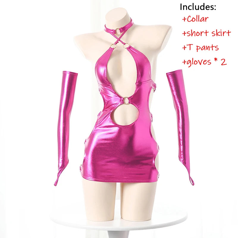 Sato Kuki Ntr Kanolo Mizuki Cosplay Costumes After Party Dopamine Spicy Girl Leather Dress Garter Lace Up Hollow Out Lingerie Purple One Size