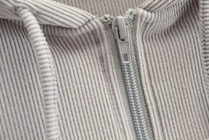 Thin Hooded Cardigan Women Korean Vintage Slim Summer Solid Sports Jacket Vertical Pit Stripe Zipper Female Sexy Cropped Tops
