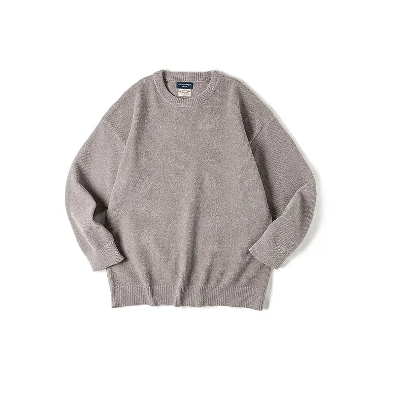 Maden Casual Chenille Round Neck Sweater for Men Warm Skin-friendly Beige Knitwear Autumn Winter Basic Solid Color Soft Sweater Badiee Stylez