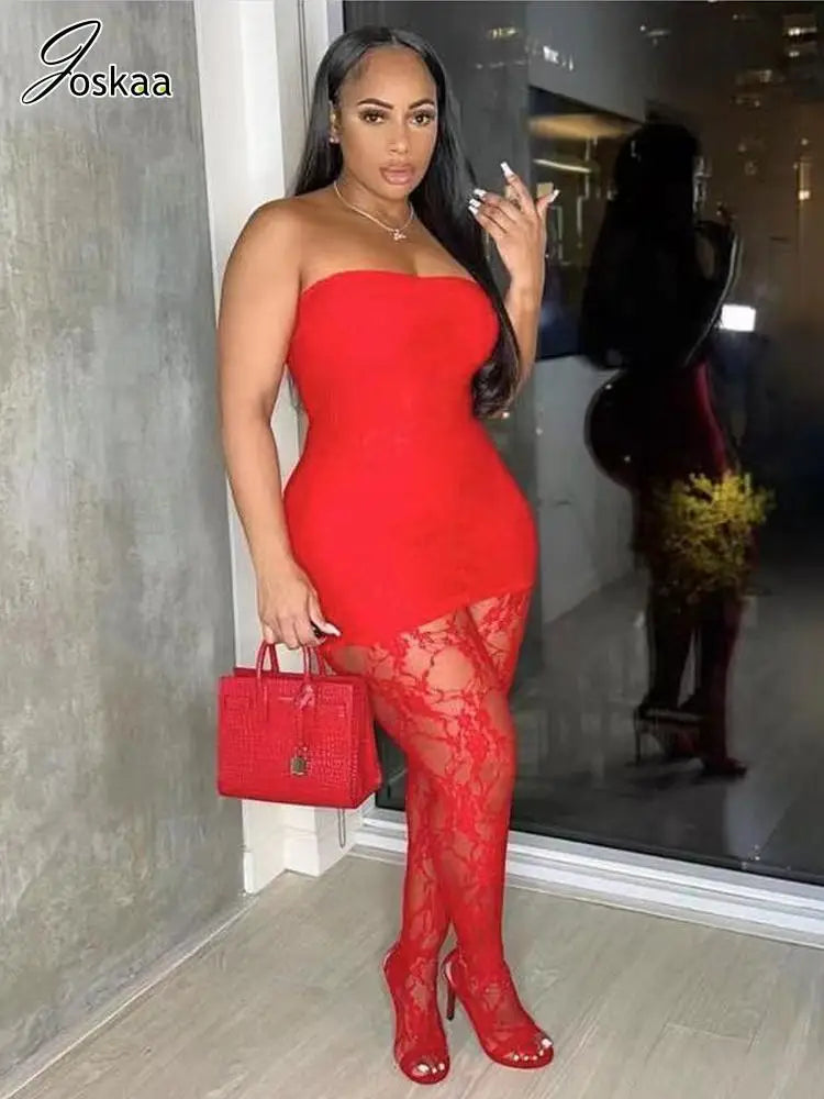 Joskaa Holiday Set Outfit For Women Black Red Lace Baddie 2 Piece Sets Outfits 2024 New Beach Sexy Leggings Club Party Outfit