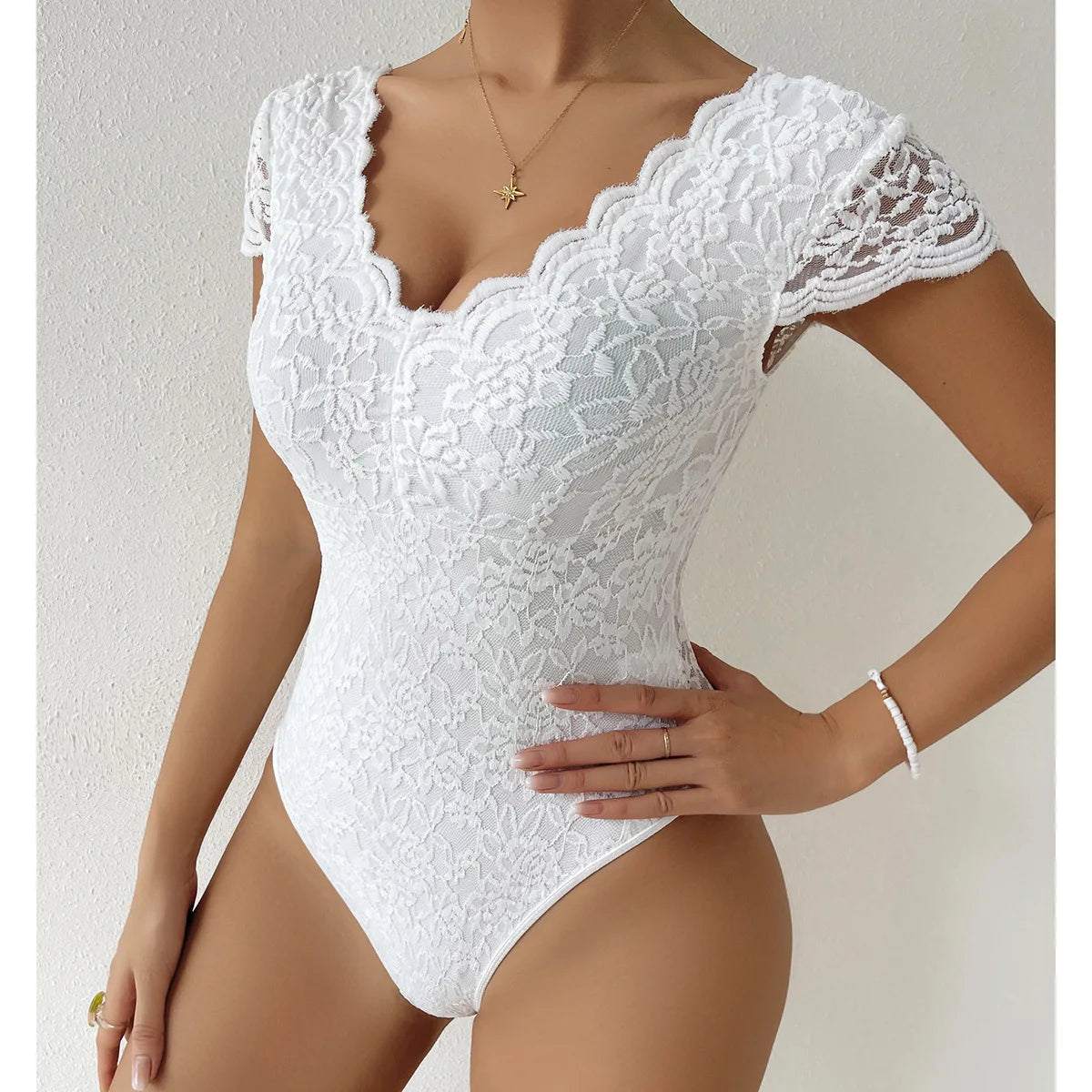 Womens Embroidery Floral Contrast Lace Teddy Bodysuit Sexy V Neck Backless Elegant Bodysuits Y2K Night Club Party Leotards Tops white bodysuits