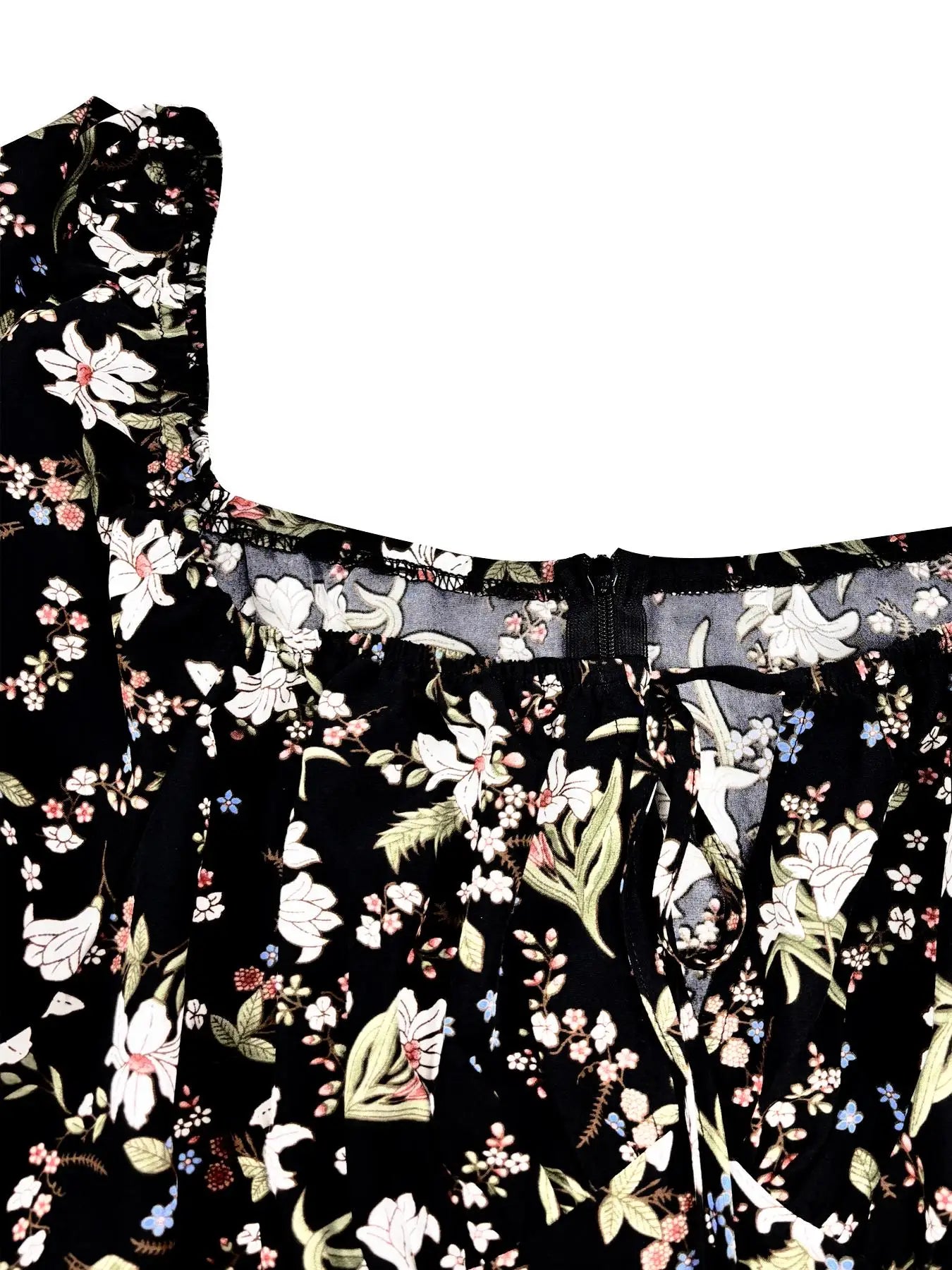 【Plus Size】 Ditsy Floral / All Over Print Split Thigh Dress, Casual Puff Sleeve Tie Front Dress, Women Plus Clothing for Summer