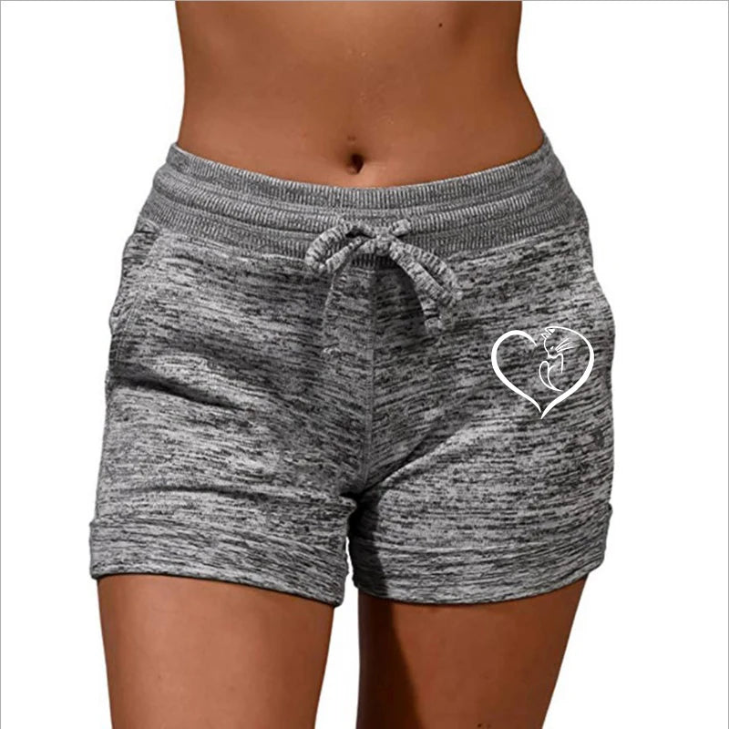 Summer Women's Shorts Printing Elastic High Waist Casual Sport Fitness Running Oversize Female Sweatpants Dark Grey