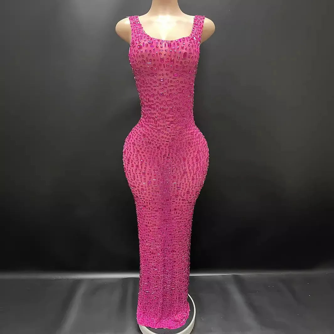 Diamonds Wedding Dress for Women Goddess Senior Photoshoot Props Homecoming Celebrate Birthday party dress New Year's Dress Rose Red