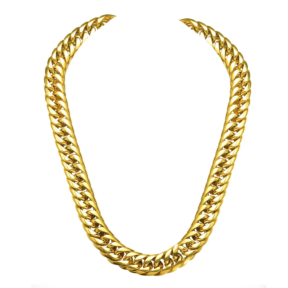 Heavy 16/20mm Gold Color Cuban Curb Link Chain Stainless Steel Necklace Mens Gift Custom Size 7-40inch Badiee Stylez