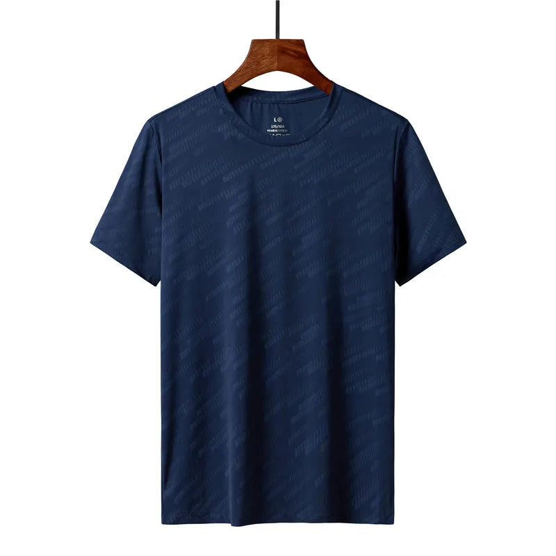 Men's Quick Dry Ice Silk T-Shirts Short Sleeve Breathable Workout Shirts Sweat Absorbing Athletic Top Gym Casual Wear 4 Colors Navy Blue