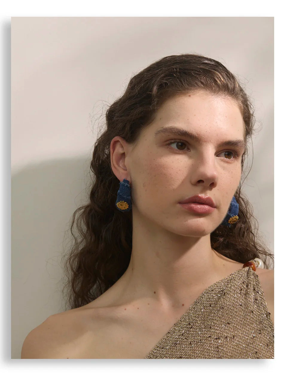 Yhpup Creative Blue Denim Flower C Shape Hoop Earrings Women Stainless Steel Popular Jewelry Autumn & Winter New 2025 Wholesale