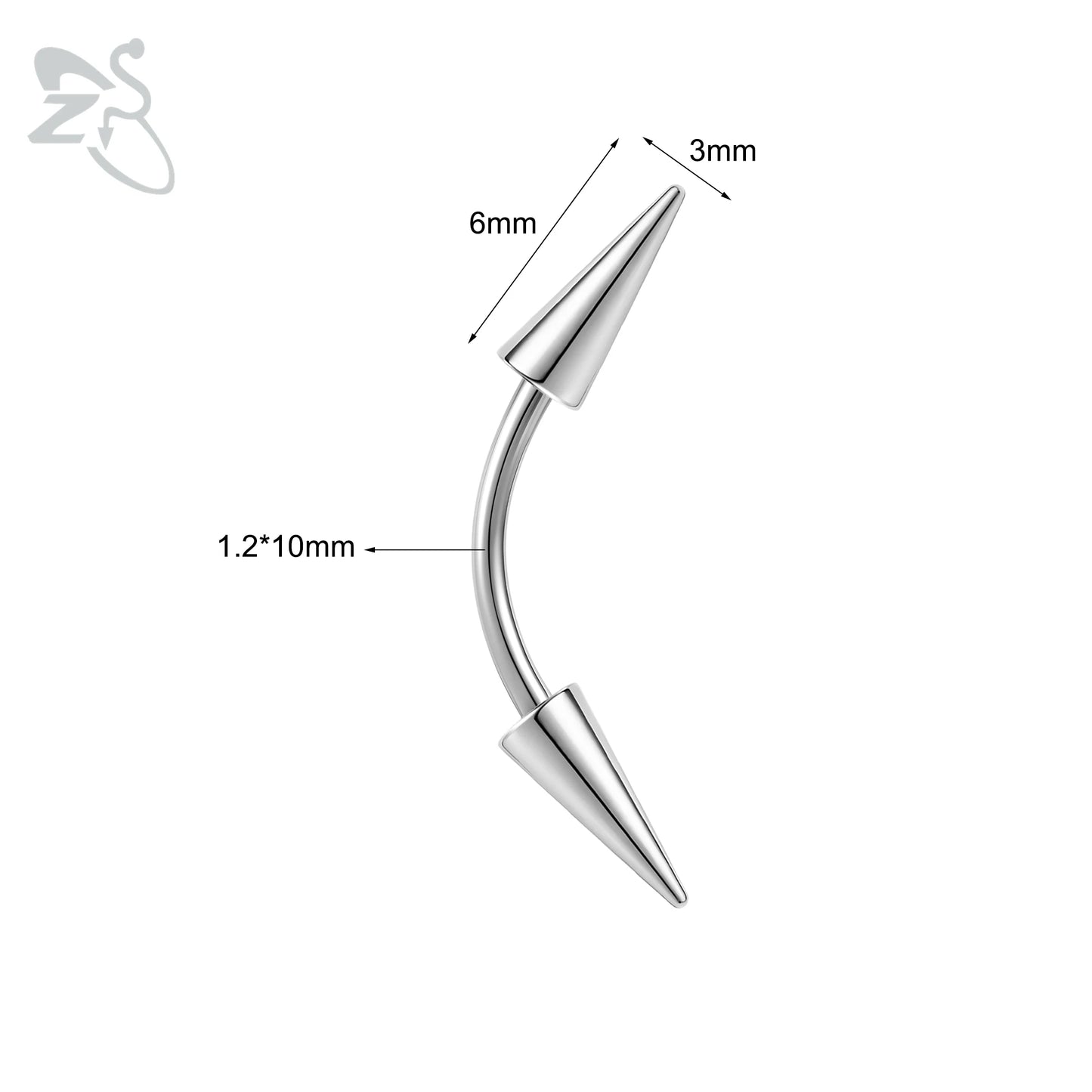 ZS 1 PC 16G Stainelss Steel Eyebrow Ring For Men Women Long Spike Curved Nose Bridge Piercing 3 Colors Cone Lip Labret Piercings Style 2 10X3X6MM