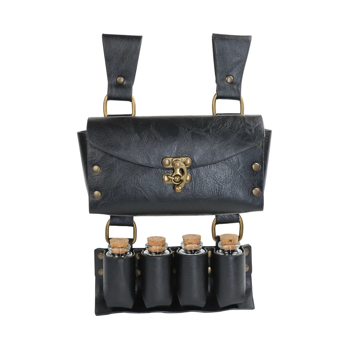 Renaissance Leather Belt Medieval Wizard Alchemy Glass Magic Bottle Cork Bottle Stopper Copper Coin Waist Bag Cosplay Belt Badiee Stylez
