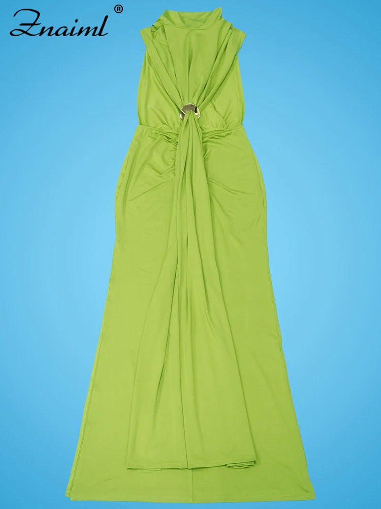 Znaiml Summer Elegant Evening Dress Women Sexy Green Side Cut Out Off Shoulder Sleeveless Fashion Birthday Prom Party Vestidos