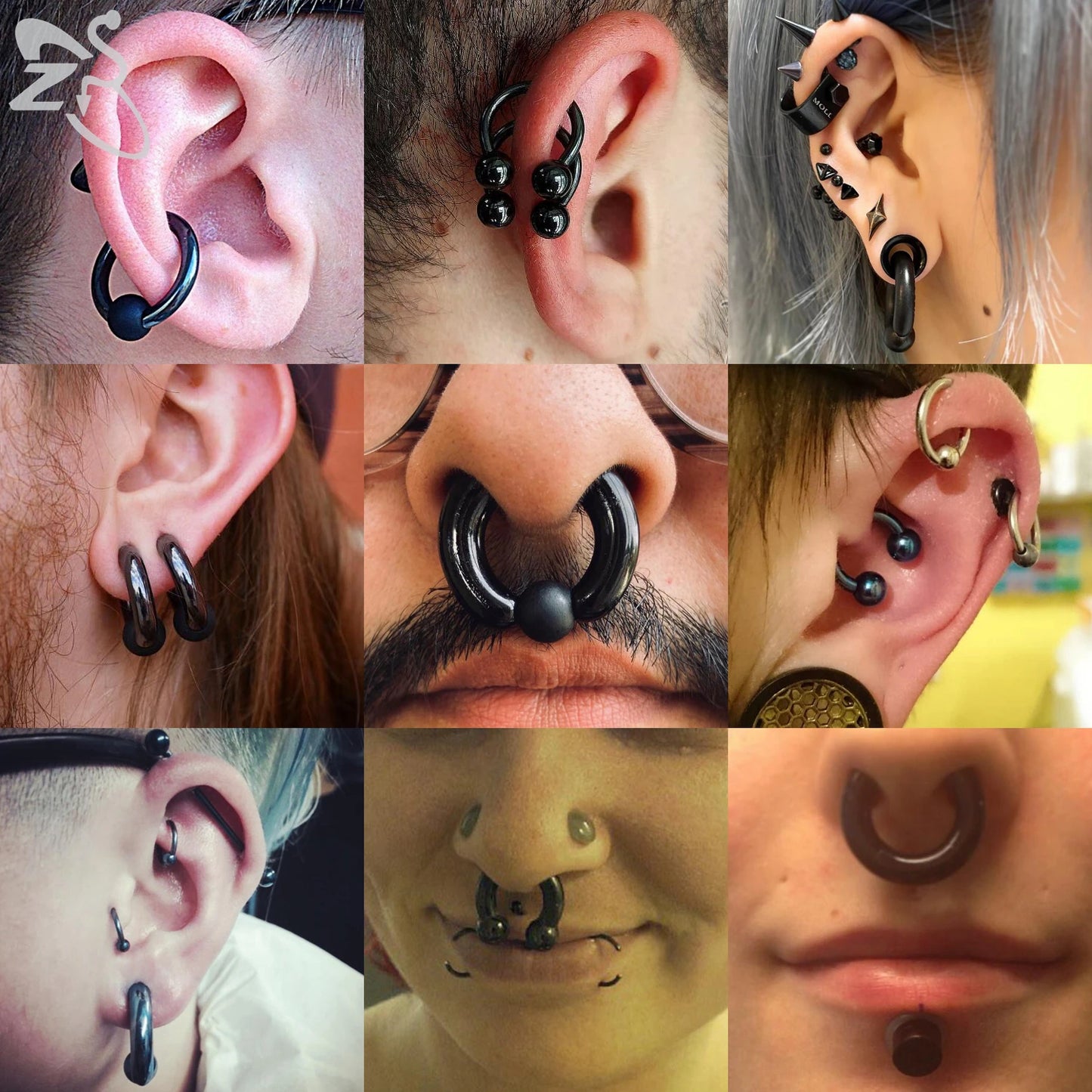 ZS 1 Piece 2/4/6/8G Black Color Stainelss Steel Horseshoe Nose Ring Men Punk Large Gauge Piercings Ear Expander Septum Piercing