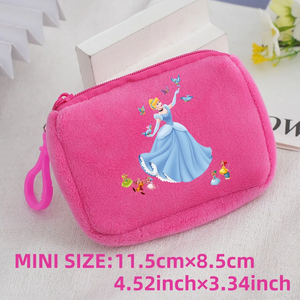 Princess Disney Kids Anime Plush Coin Purse Girls Mini Wallet Printed Moneybag Kawaii Square Portable Storage Bag Birthday Gifts 1pcs-026