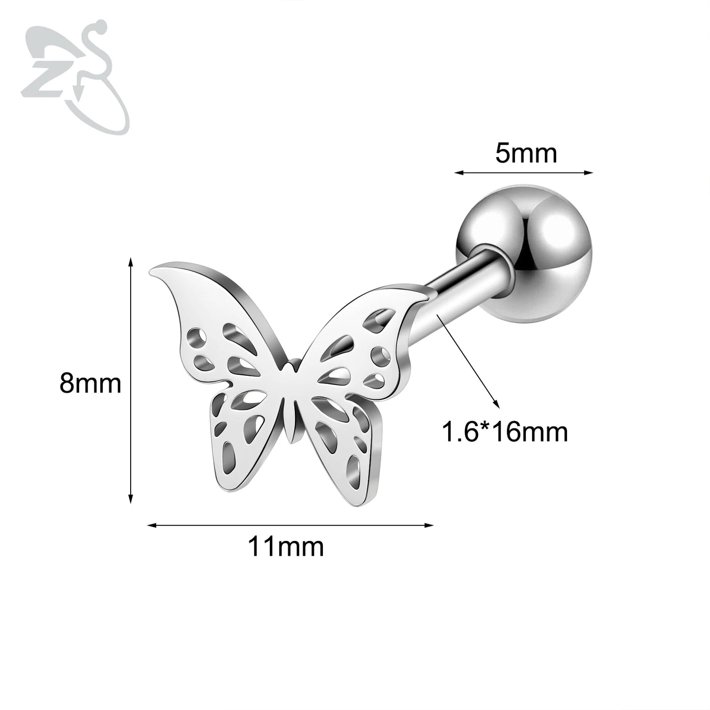 ZS 1 Piece 14G Stainless Steel Tongue Piercing Ring Colorful Butterfly Bone Tongues Stud Punk Skull Snake Body Piercings Jewelry Style 2
