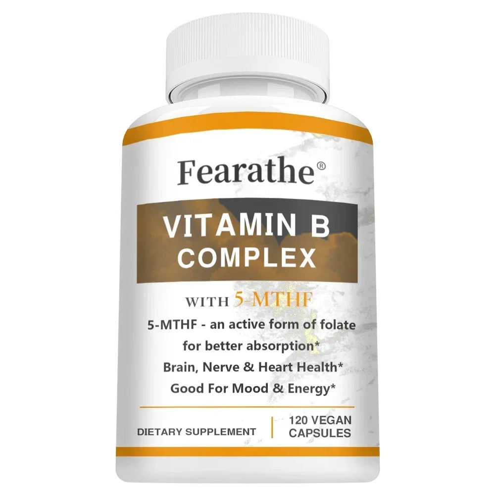 Vitamin B Complex Capsules, Containing Vitamins B1, B2, B3, B5, B6, B7, B9, B12, Help Enhance Energy and Immunity, Non-GMO 120 count-1 bottle