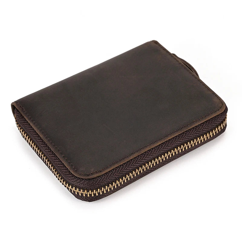 2023 New Short Wallet Men Women Vintage Fashion Card Holder Zipper Coin Purse Crazy Horse Leather Mens Slim Zipper Purse Wallet