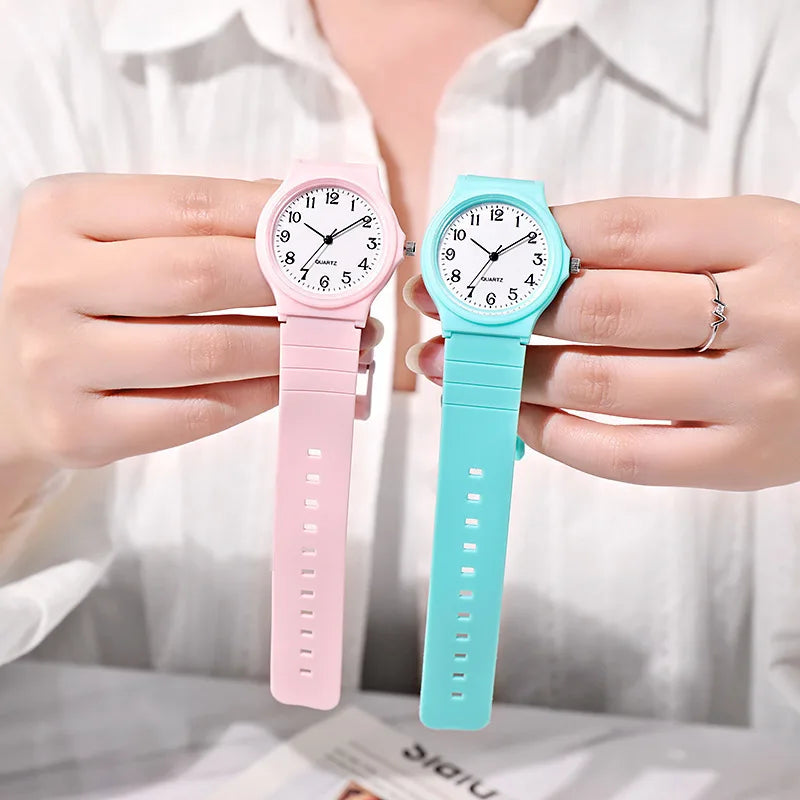 Casual Exam Watch Silicone Strap Simple Women Watch Student Ladies Quartz Wristwatch Waterproof Round Small Dial Clock for Girls