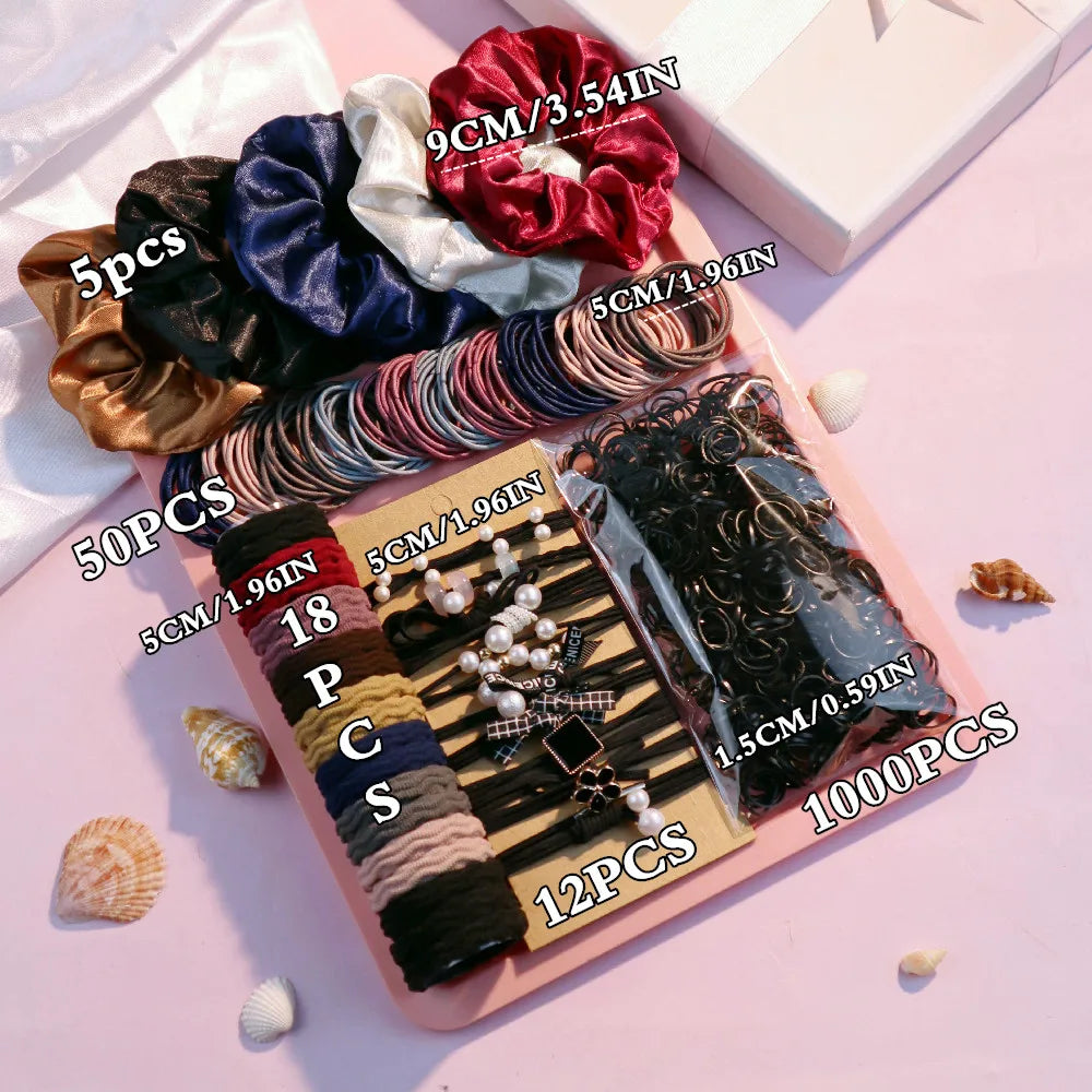 1085PCS Dark Hair Accessories for Woman Set Seamless Ponytail Holders Variety Hair Scrunchies HairBands Scrunchy Hair Ties 1085pcs Set 1
