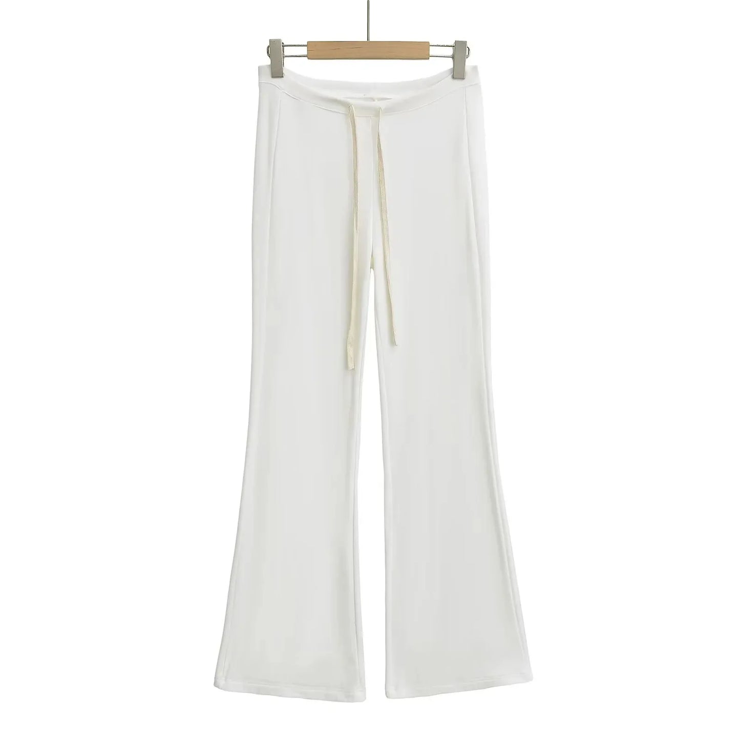 High waisted wide leg micro flared pants spring new style with a drooping feel, home stretch casual pants pantalones mujer White lengthened L