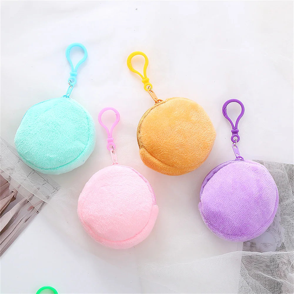 Solid Plush Round Coin Purse Women's Cute Wallet ID Card Bag Keychain Minimalist Coin Bag Kawaii Wallets for Women Gift