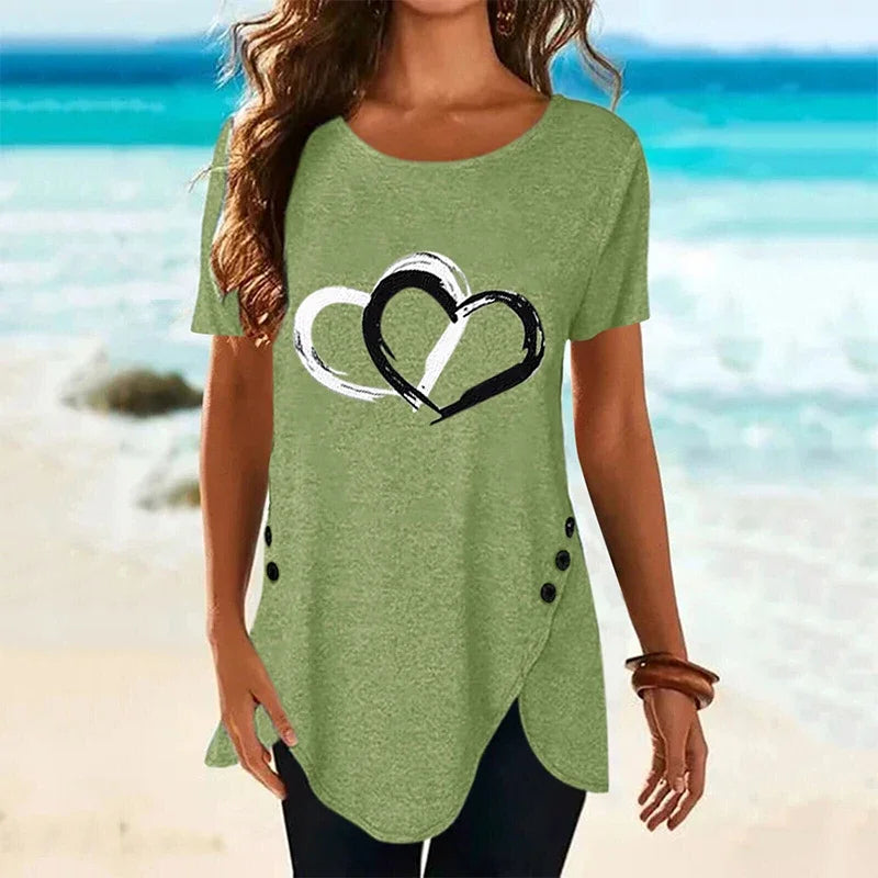 Women's Short-sleeve Heart Printed T-shirt Summer Casual Loose Long Top Tee Shirt Clothing Fashion T Shirt Streewear Oversized