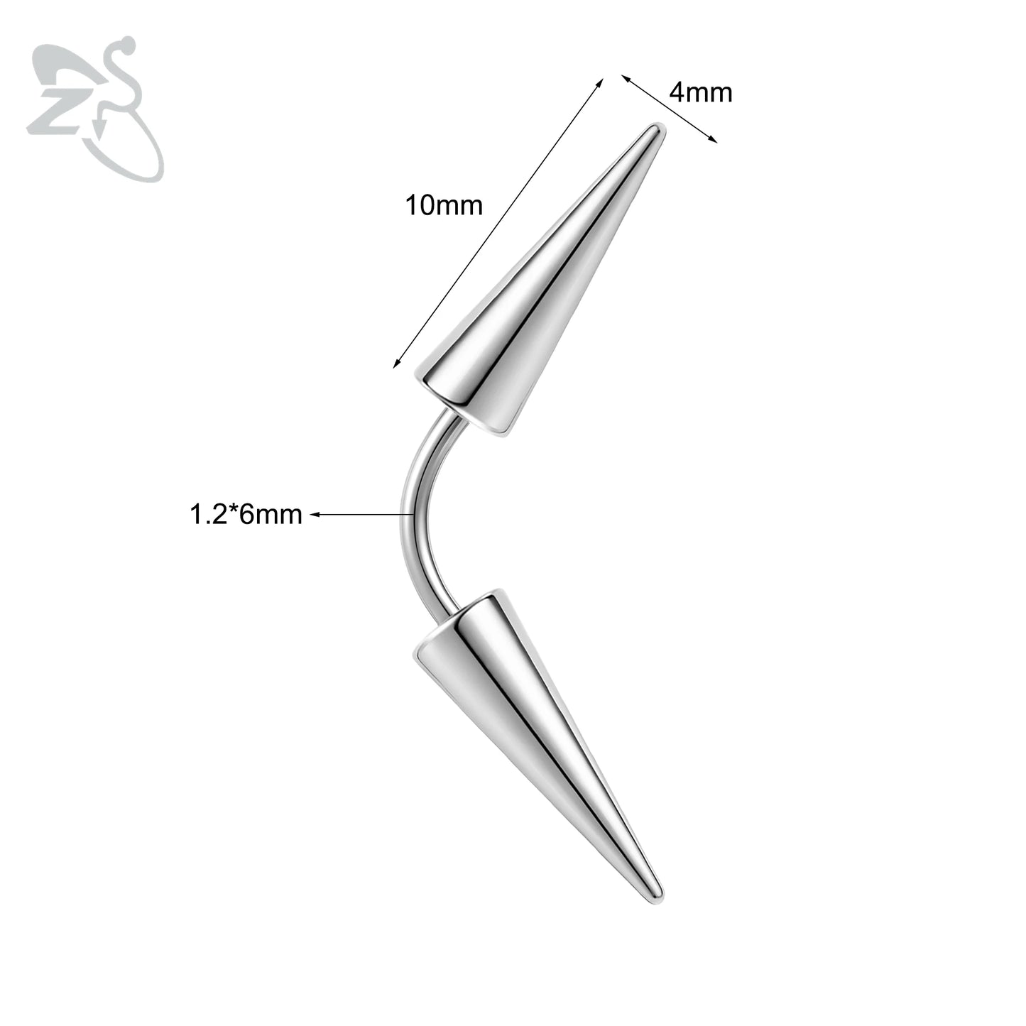 ZS 1 PC 16G Stainelss Steel Eyebrow Ring For Men Women Long Spike Curved Nose Bridge Piercing 3 Colors Cone Lip Labret Piercings Style 2 6X4X10MM