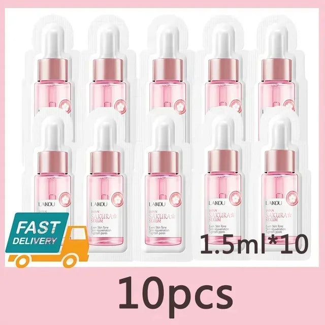 Sakura Whitening Face Serum Fade Fine Lines Anti Aging Tighten Pores Improve Melanin Pigment Dull Moisturizer Brighten Skin Care 10pcs 1.5ml