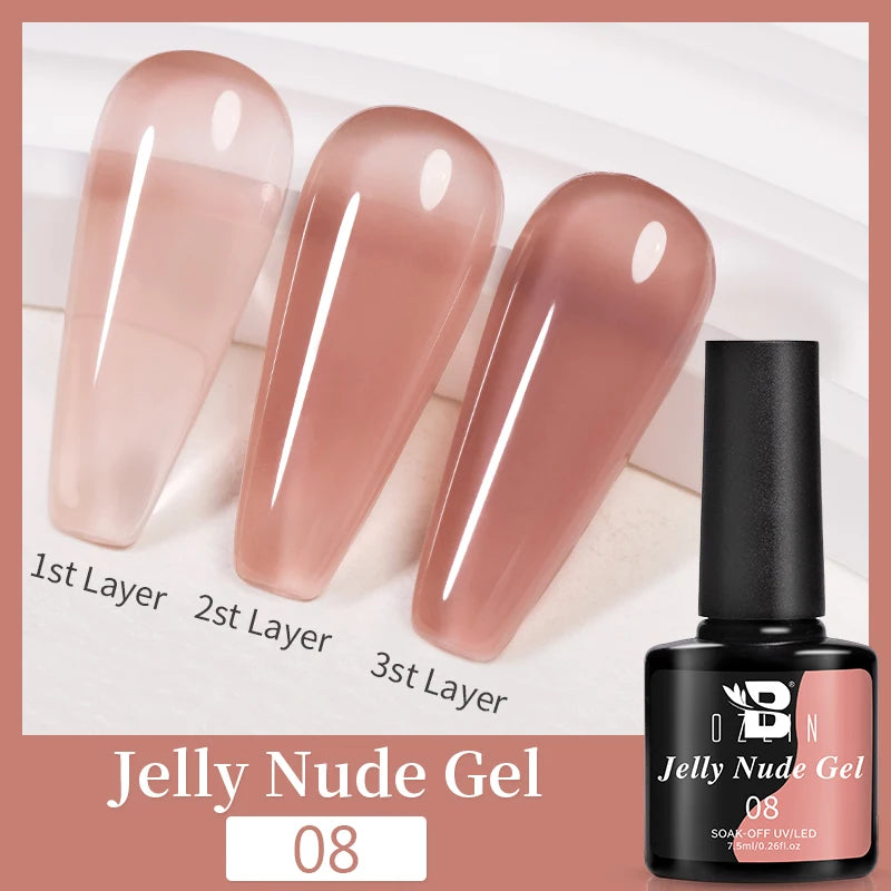 AWStorG15ml 2 IN 1 Crystal Top Coat Transparent Soak Off UV LED Nails Art Manicure Gel Nail Polish Varnishes Primer Function Gel Jelly Nude 08
