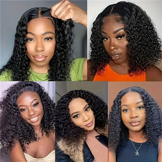 4x4 Put On And Go Glueless Bob Wigs Human Hair Curly For Women Pre Plucked Pre Cut Lace Ready To Wear Kinky Curly Lace Front Wig