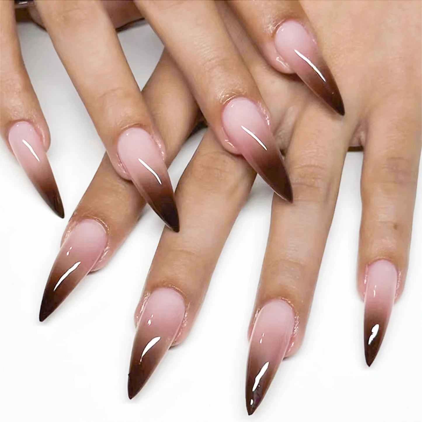 Red Black Gradient Press on Nails Medium Length Coffin Fake Nails with Sticky Tabs Ballerina False Nails Tips for Women 24Pcs Y-8