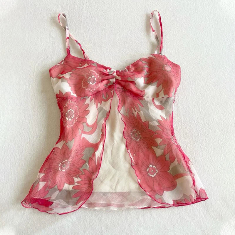 Y2K fashion retro clothing from the charming sweet sexy floral slender punk baby T-shirts streetwear halter tops aesthetic women red