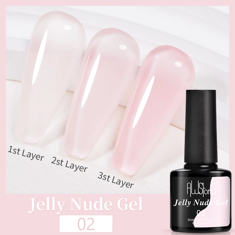 AWStorG15ml 2 IN 1 Crystal Top Coat Transparent Soak Off UV LED Nails Art Manicure Gel Nail Polish Varnishes Primer Function Gel Jelly Nude 02