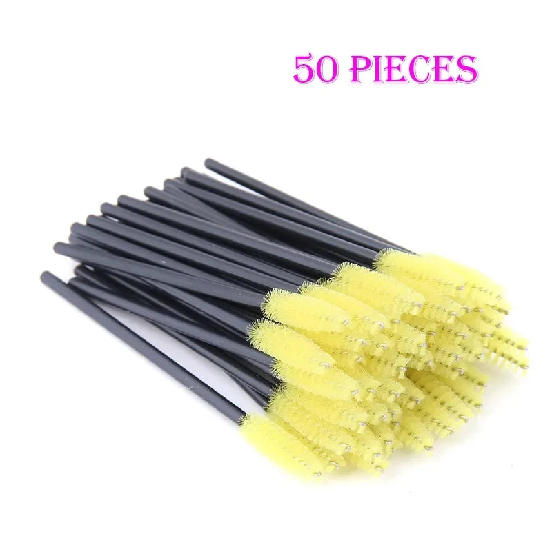 50pcs Grafted eyelashes Single color disposable eyelash brush Spiral eye Makeup Eyelash curler makeup brush cosmetic tools C510-yellow 50pcs