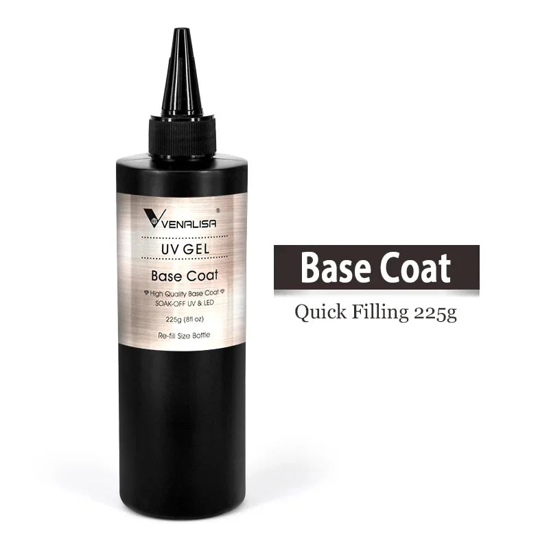 Venalisa Long Wear Tempered Top Coat Reinforce Gel Refill Package Soak Off UVLED Nail Gel Polish Big Volume 225g/30ml Base Gel Base coat 225g
