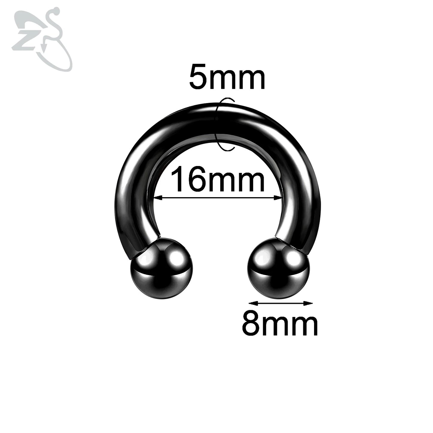 ZS 1 Piece 2/4/6/8G Black Color Stainelss Steel Horseshoe Nose Ring Men Punk Large Gauge Piercings Ear Expander Septum Piercing Style 7