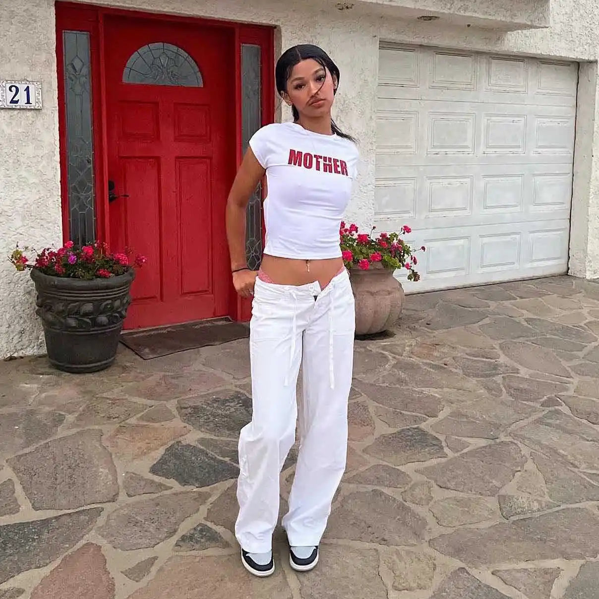 Joskaa Letter Printed Y2K T-Shirts Women Hipster Sexy O-Neck Short Sleeve Slim Crop Tops 2025 Summer Graphic Tees Streetwear