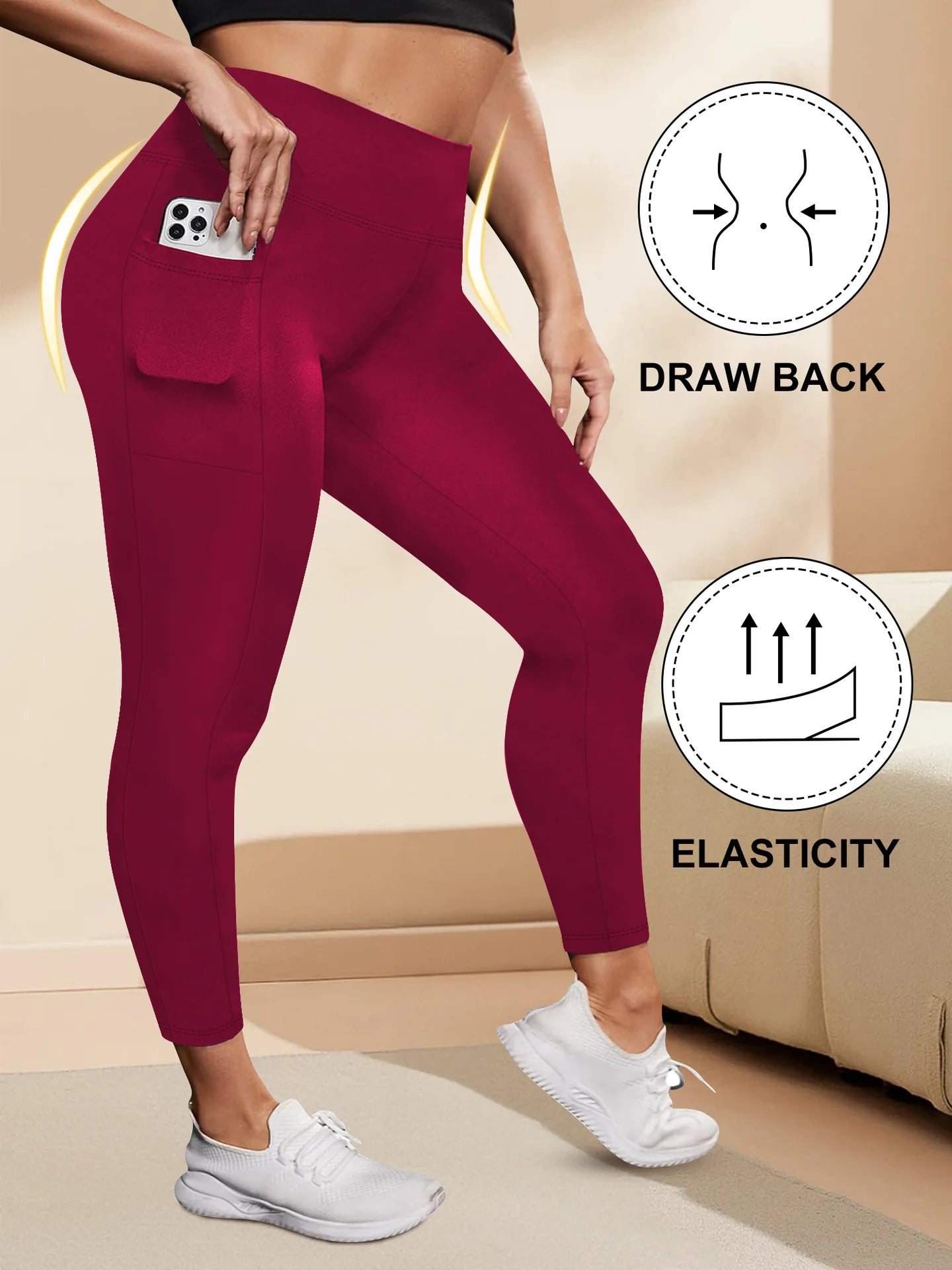 Women's High-Waisted Yoga Pants Plus Size Butt-Lifting Workout Leggings with Pockets Elastic Activewear for Gym & Running